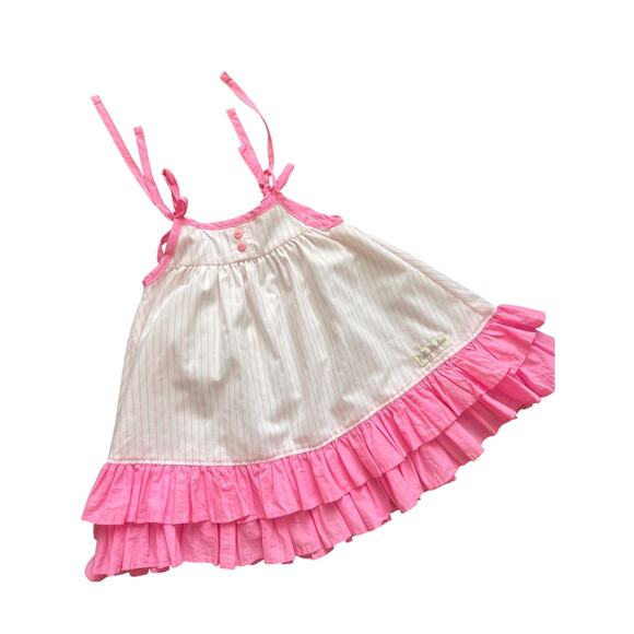 Nelly Madison 4 Bubblegum Hannah Dress Pink Stripes Soft Ruffles Tie Straps‎ USA - Picture 1 of 3